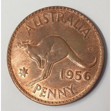 AUSTRALIA 1956 .  ONE 1 PENNY . ERROR . PLANCHET FLAW ON GRATIA